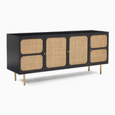 The Attic Lisbon Solid Wood and Cane Sideboard Black